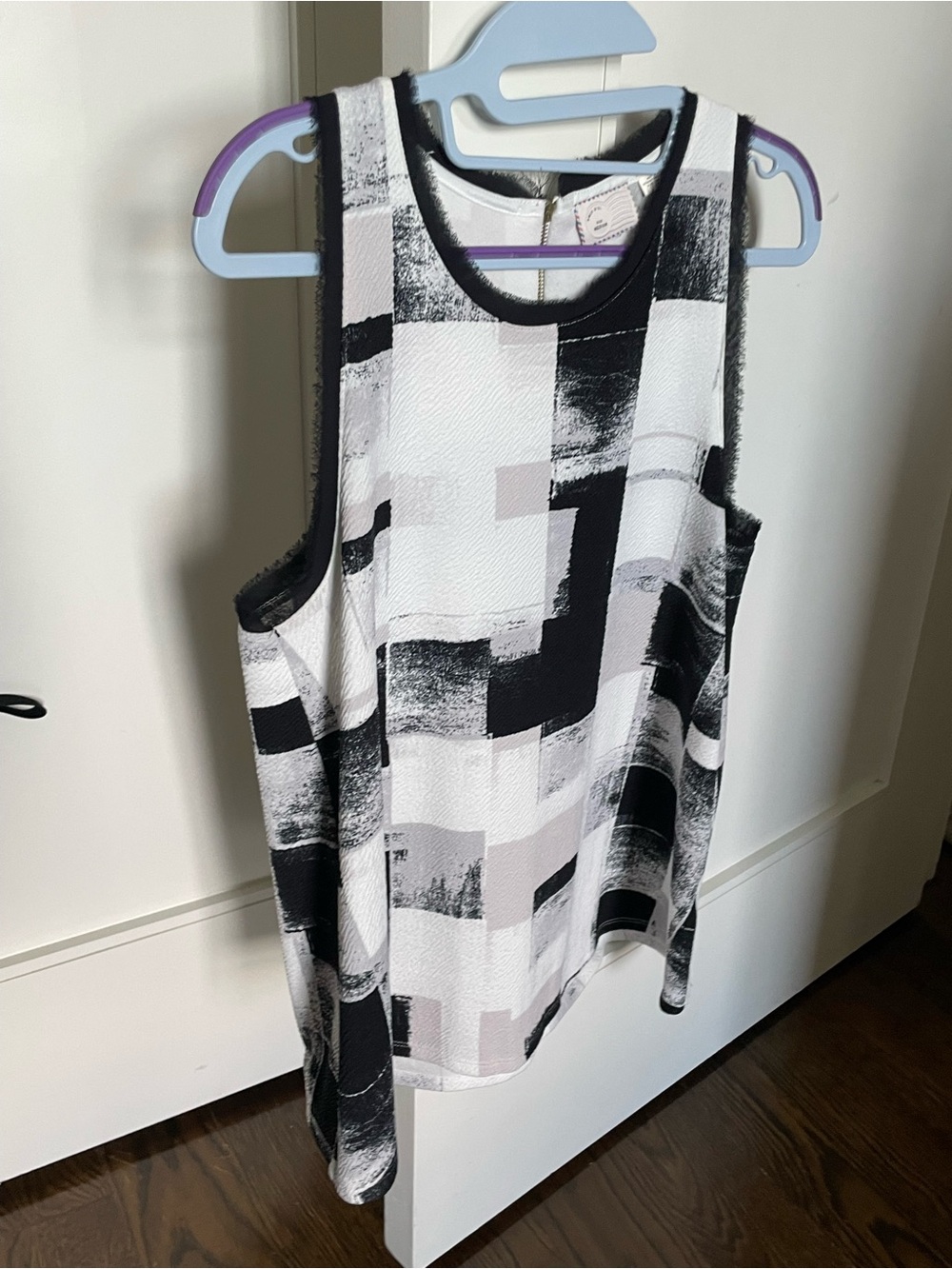 By Anthropologie Sleeveless Abstract Block Print Tank Top - Black & White